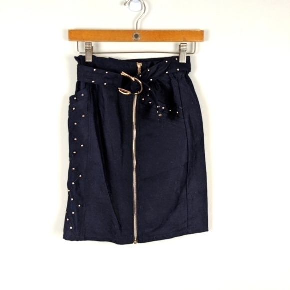 Maje jinta dark navy zip front buckle skirt black with gold - Picture 2 of 15